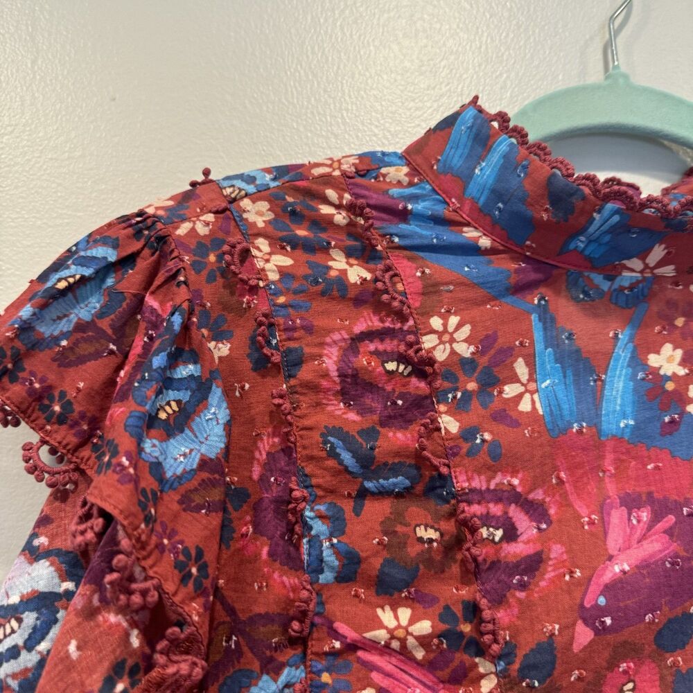 FARM Rio Pink and Blue Floral Flutter Sleeve Blouse - Picture 4 of 12